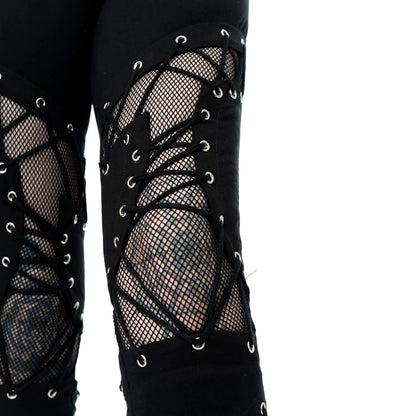 Schwarze Hose DARK LURE LEGGINGS mit Cutouts und Netzelementen von Heartless