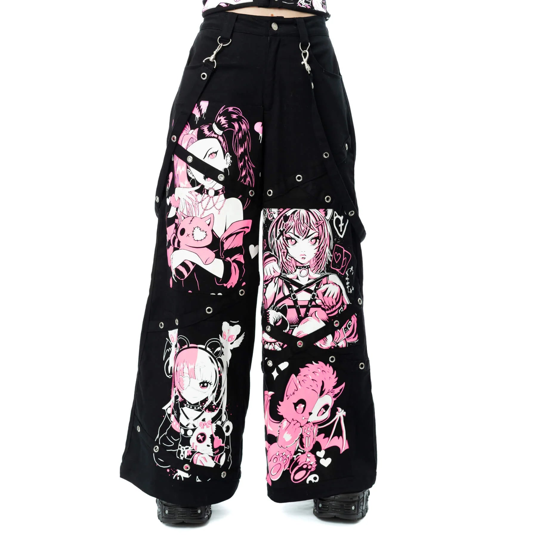 Schwarze Hose DOLLHOUSE DETENTION PANTS mit pinkem Animeprint von Cupcake Cult