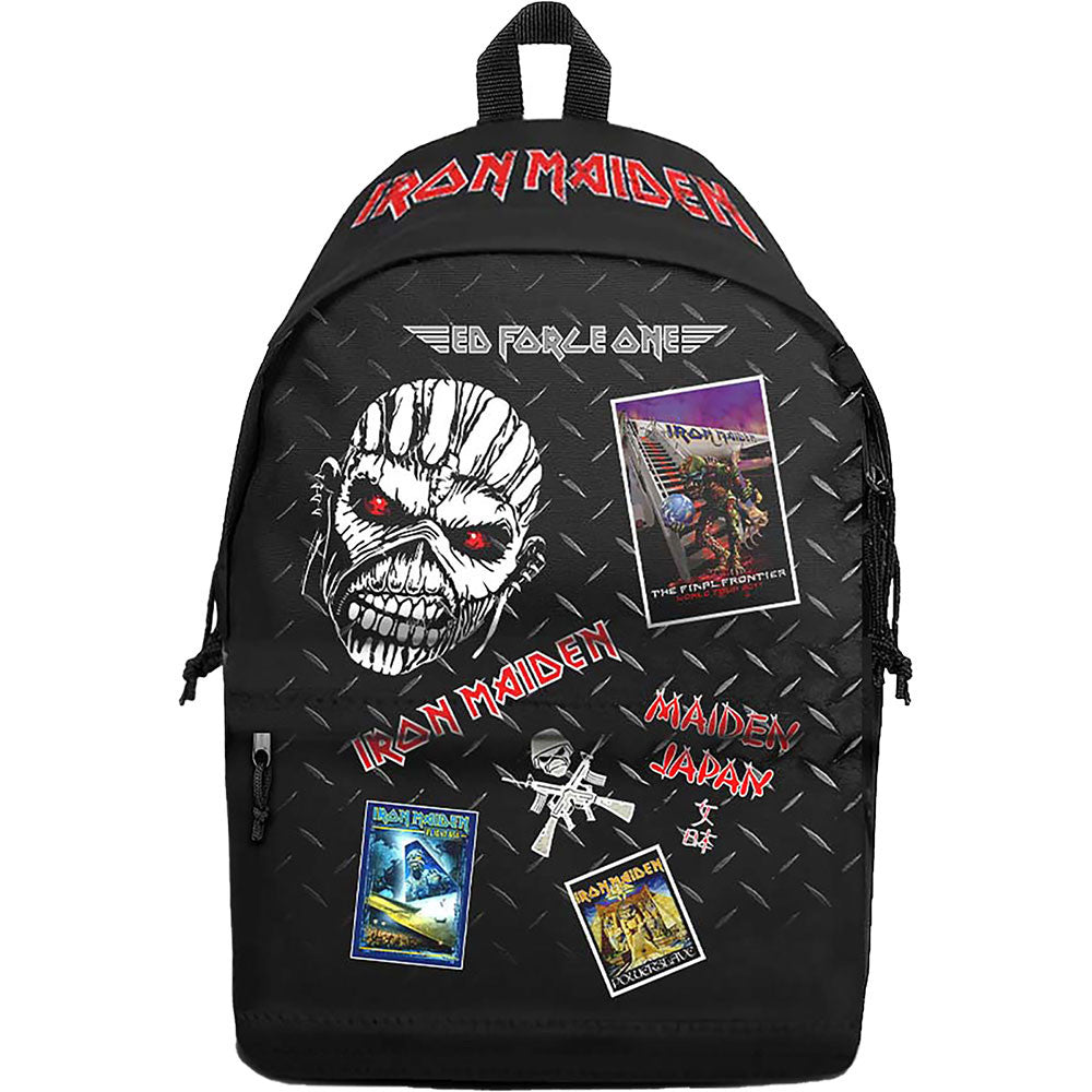 Schwarzer Rucksack Iron Maiden Tour Backpack im Patch-Design