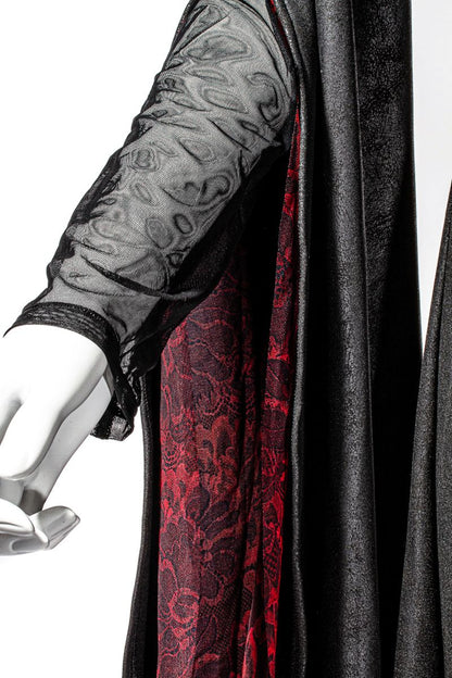 Schwarzes Mantelkleid Witches Insignia Coat mit Reißverschluss an der Vorderseite von RNG