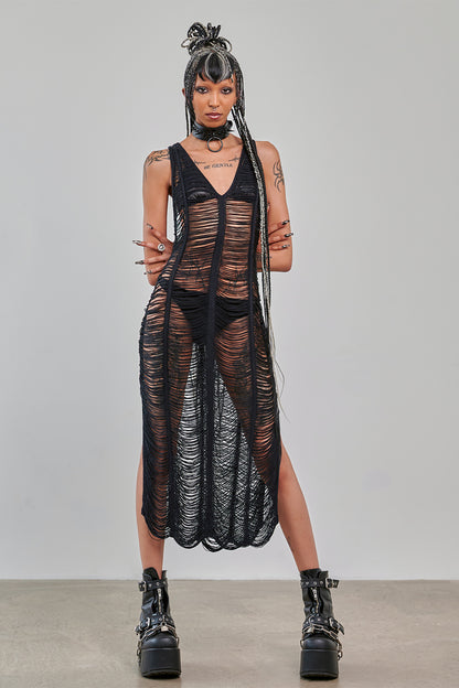 Schwarzes Kleid MIDNIGHT THREADS DRESS mit Meshstoff von Banned