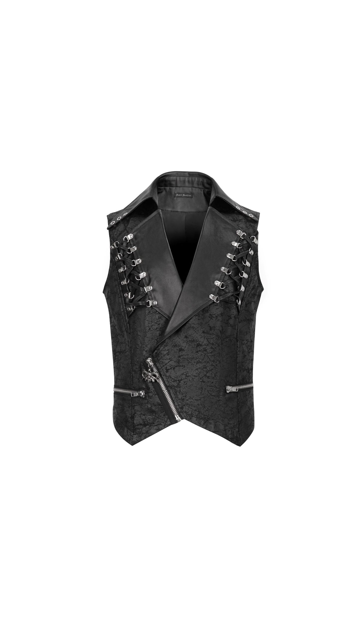 Schwarze Weste Tiamat Vest mit Schnürungen und Zierreißverschlüssen von Devil Fashion