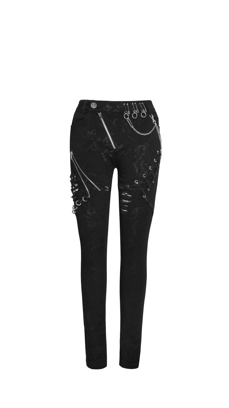 Schwarze Hose Beast Fiend Trousers mit Zierketten und Reißverschlüssen von Devil Fashion