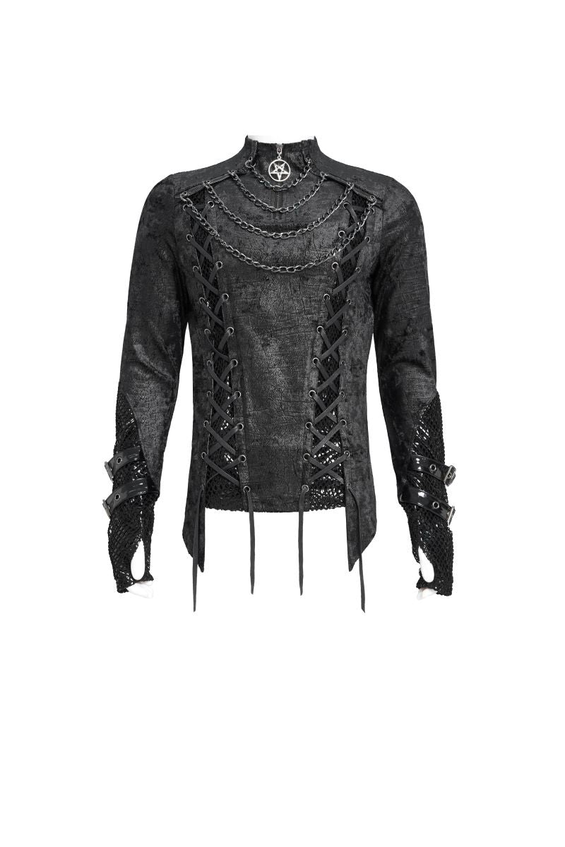 Schwarzes Oberteil Dark Guild Top mit Zierketten und Schnürung von Devil Fashion