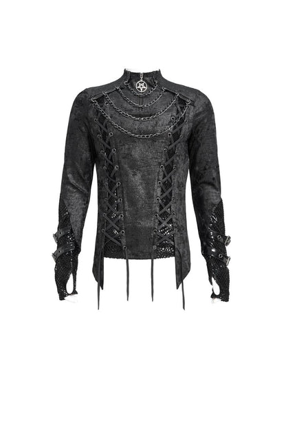 Schwarzes Oberteil Dark Guild Top mit Zierketten und Schnürung von Devil Fashion