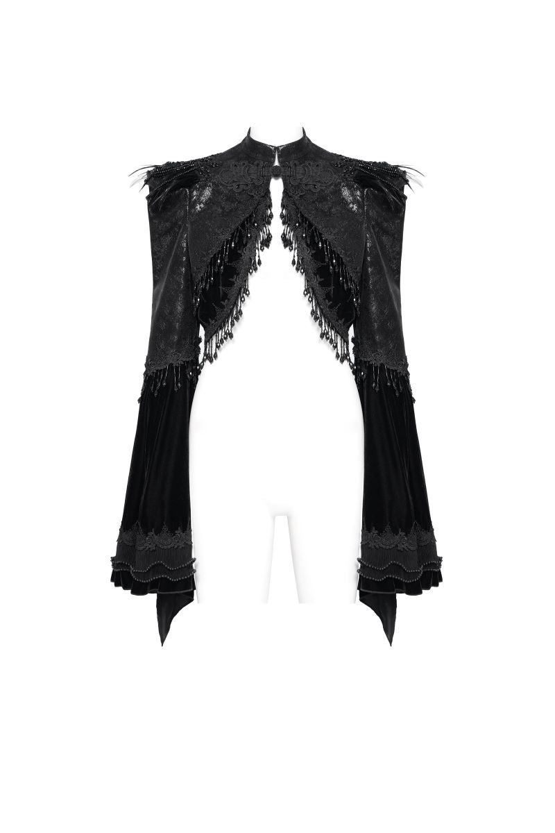 Schwarzes, gotisches Bolero-Jäckchen Divine Darkness Bolero aus Lederimitat mit vielen Perlenapplikationen von Eva Lady
