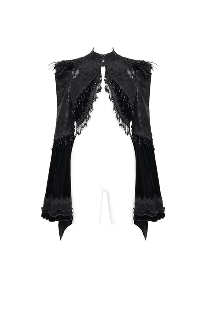 Schwarzes, gotisches Bolero-Jäckchen Divine Darkness Bolero aus Lederimitat mit vielen Perlenapplikationen von Eva Lady