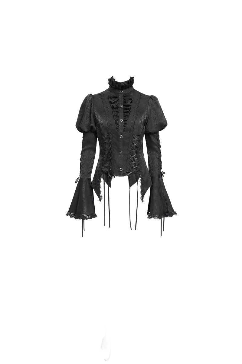 Schwarzes Oberteil Ophelia Gloom Black Shirt mit Schnürungen von Devil Fashion