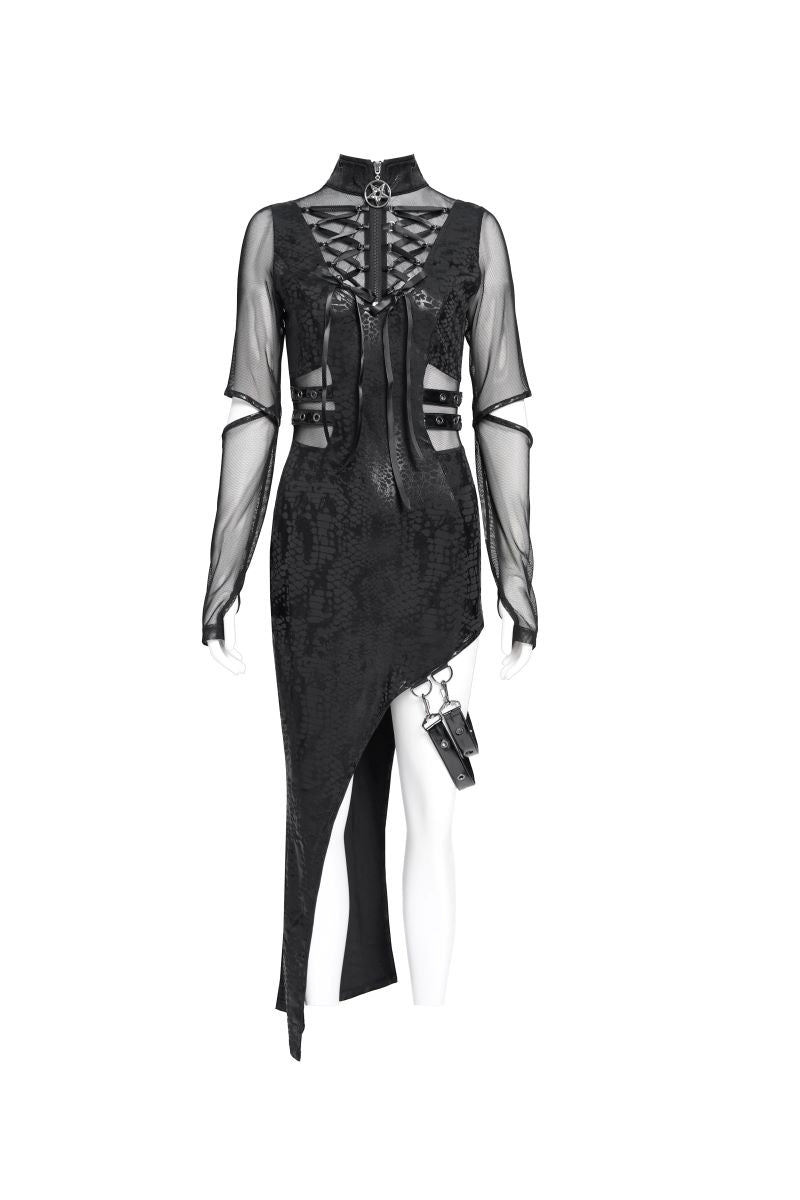 Schwarzes Kleid The Obsidian Syren Dress mit Meshelementen von Devil Fashion