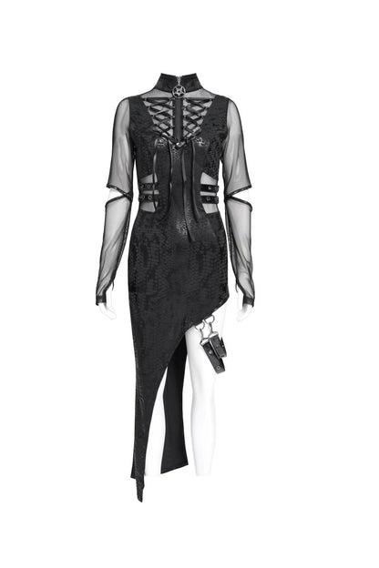 Schwarzes Kleid The Obsidian Syren Dress mit Meshelementen von Devil Fashion