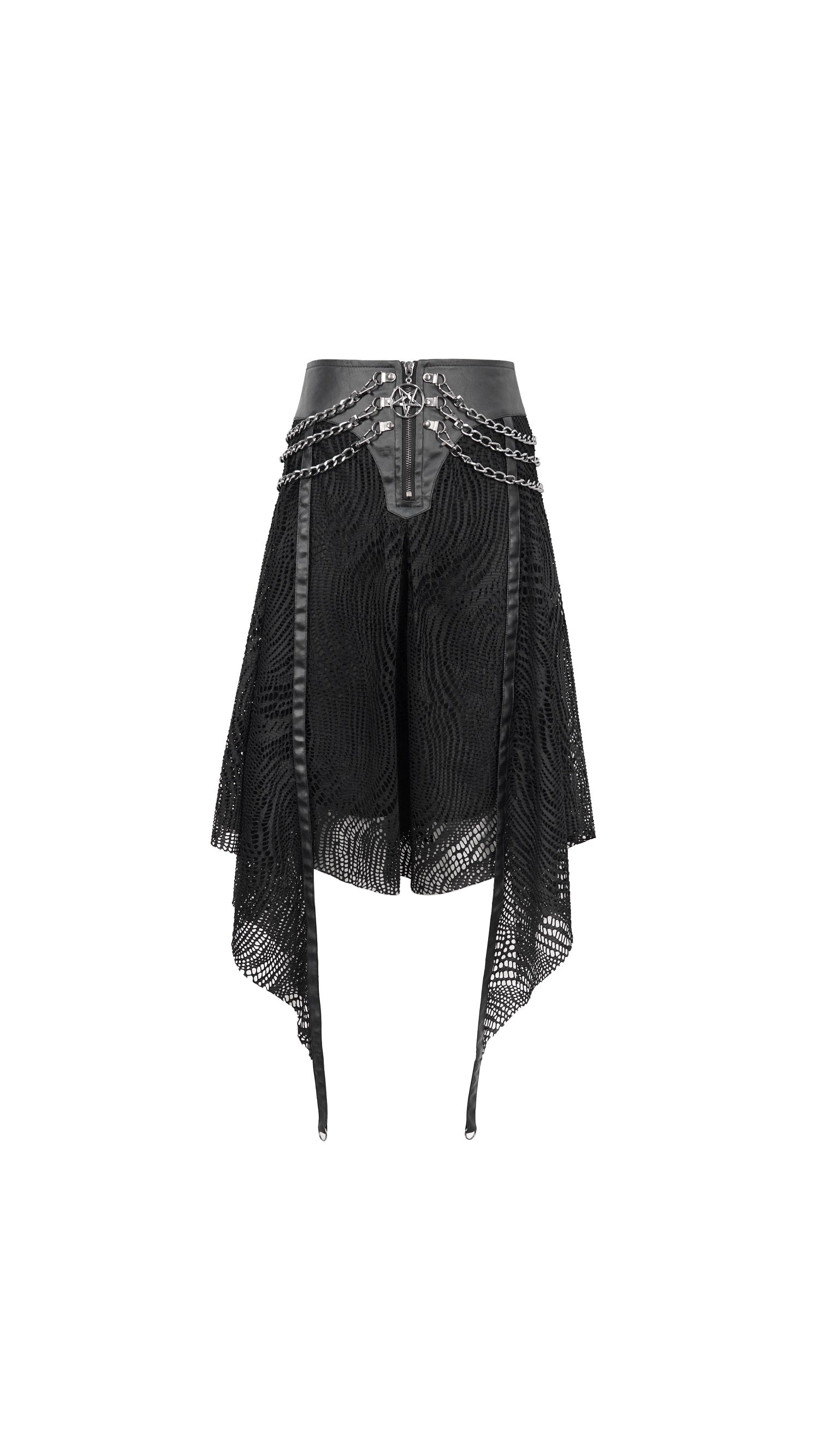 Knielanger, ausgestellter Rock BLACK NOISE SKIRT mit Kettendetails von Devil Fashion