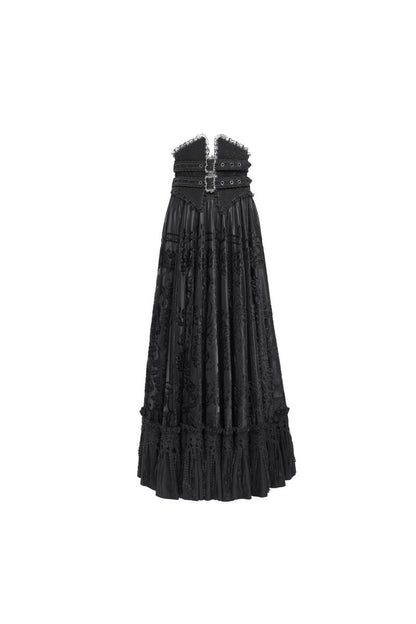 Viktorianisch-gotischer, langer Samtrock Black Moon Bride Skirt Black mit breiter, baskischer Taille von Eva Lady
