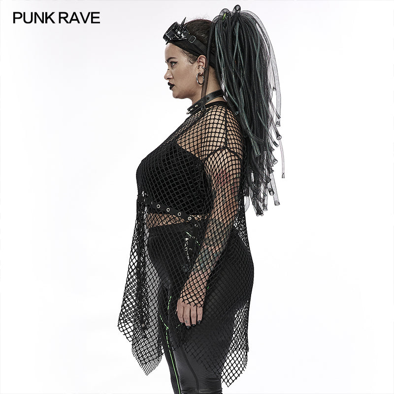 Schwarzes, übergroßes Netzshirt KRANKHAUS TOP von Punk Rave