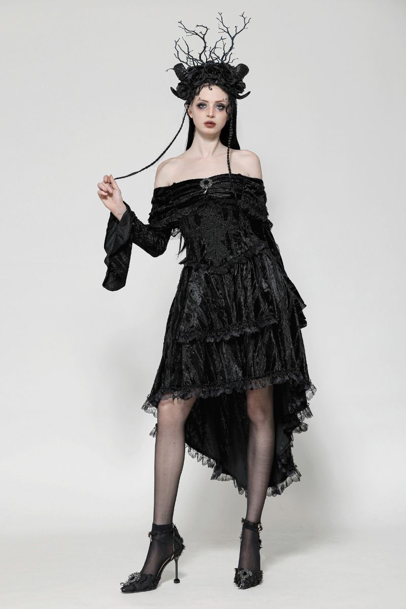 Schwarzes, kurzes Kleid VELVET REQUIEM DRESS von Dark In Love