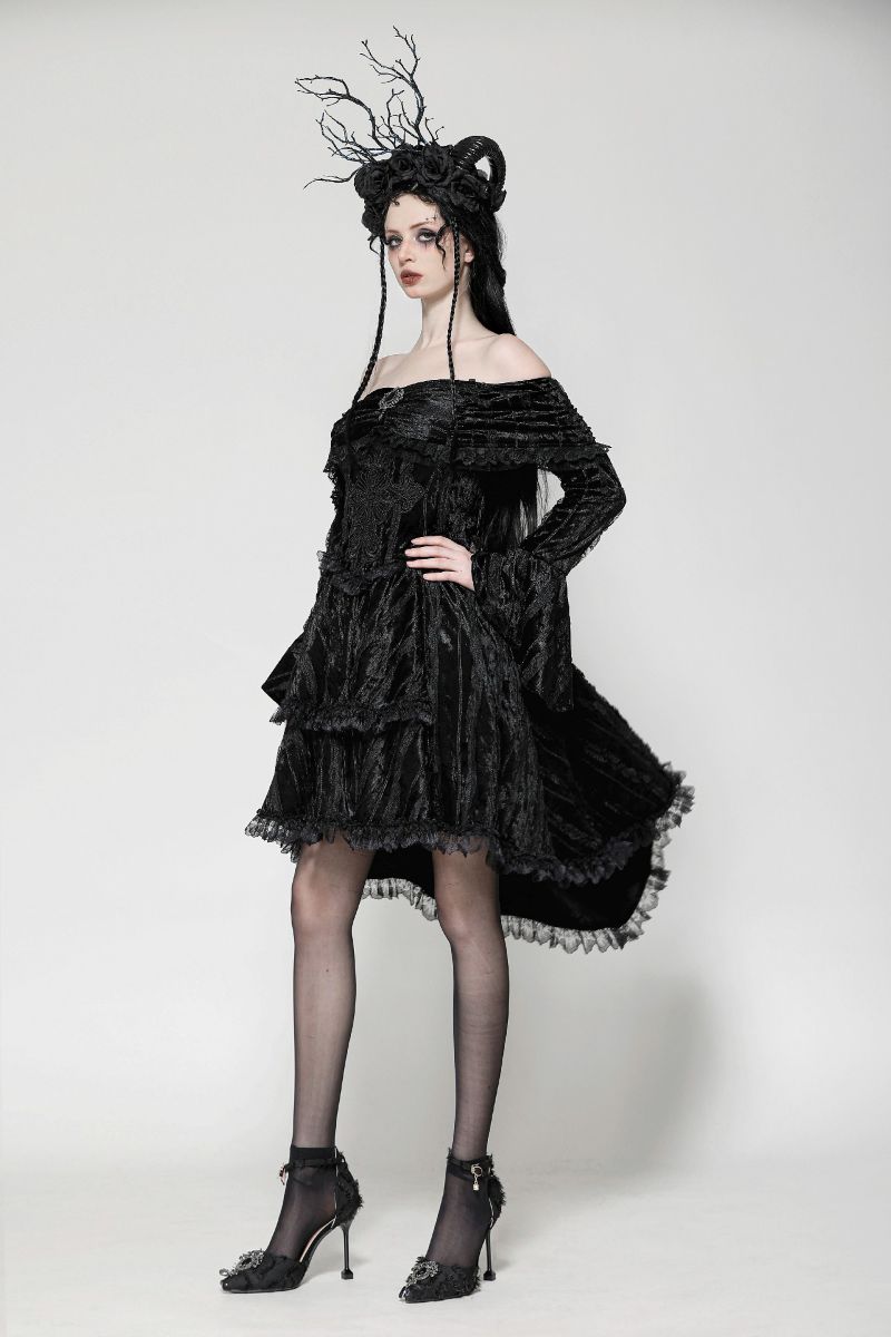 Schwarzes, kurzes Kleid VELVET REQUIEM DRESS von Dark In Love