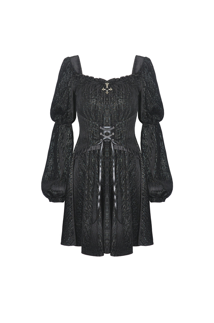 Kurzes Kleid Drusilla Dress mit Kreuzanhänger und Schnürung an der Vorderseite von Dark in Love