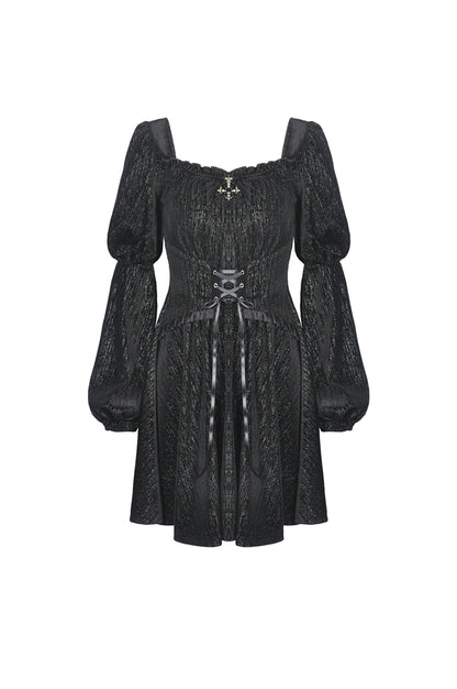 Kurzes Kleid Drusilla Dress mit Kreuzanhänger und Schnürung an der Vorderseite von Dark in Love