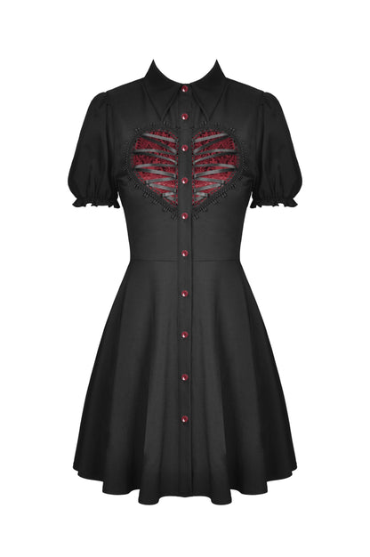 Schwarzes Kleid HEART KEEPER DRESS mit herzförmigem Zierausschnitt und roten Details von Dark In Love