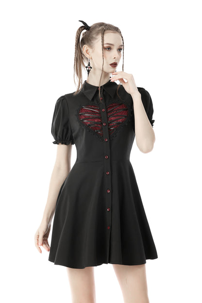 Schwarzes Kleid HEART KEEPER DRESS mit herzförmigem Zierausschnitt und roten Details von Dark In Love