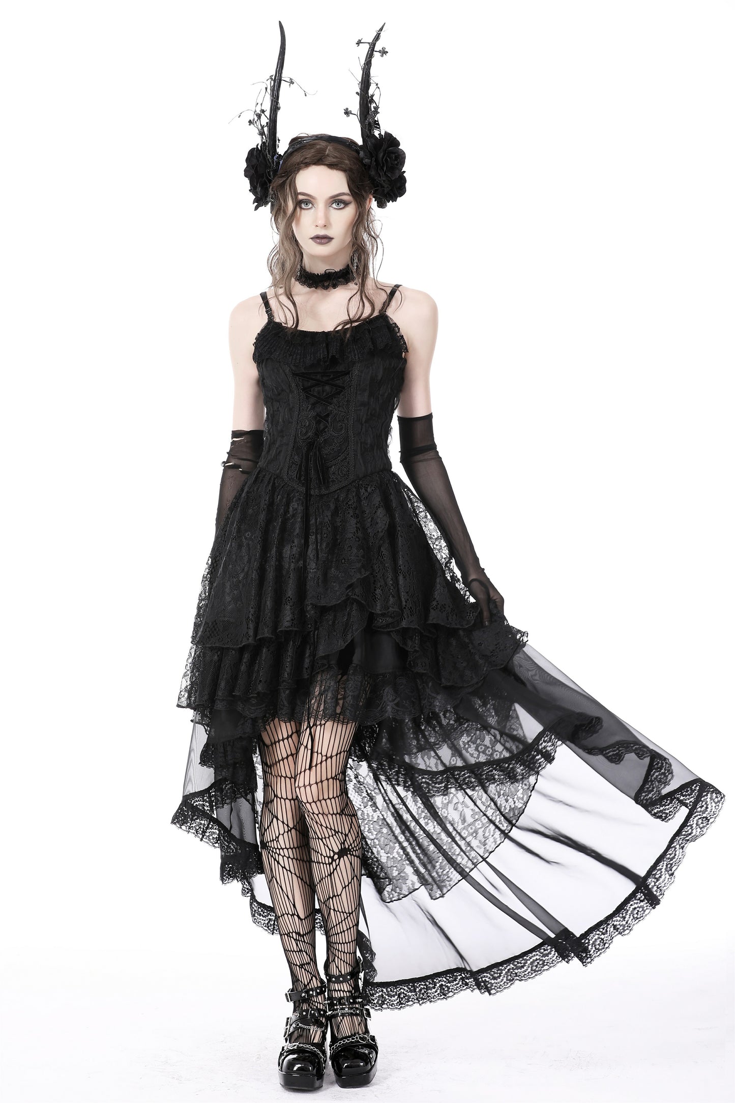 Schwarzes Spitzenkleid LACED LYRICS DRESS mit Zierschnürung von Dark In Love