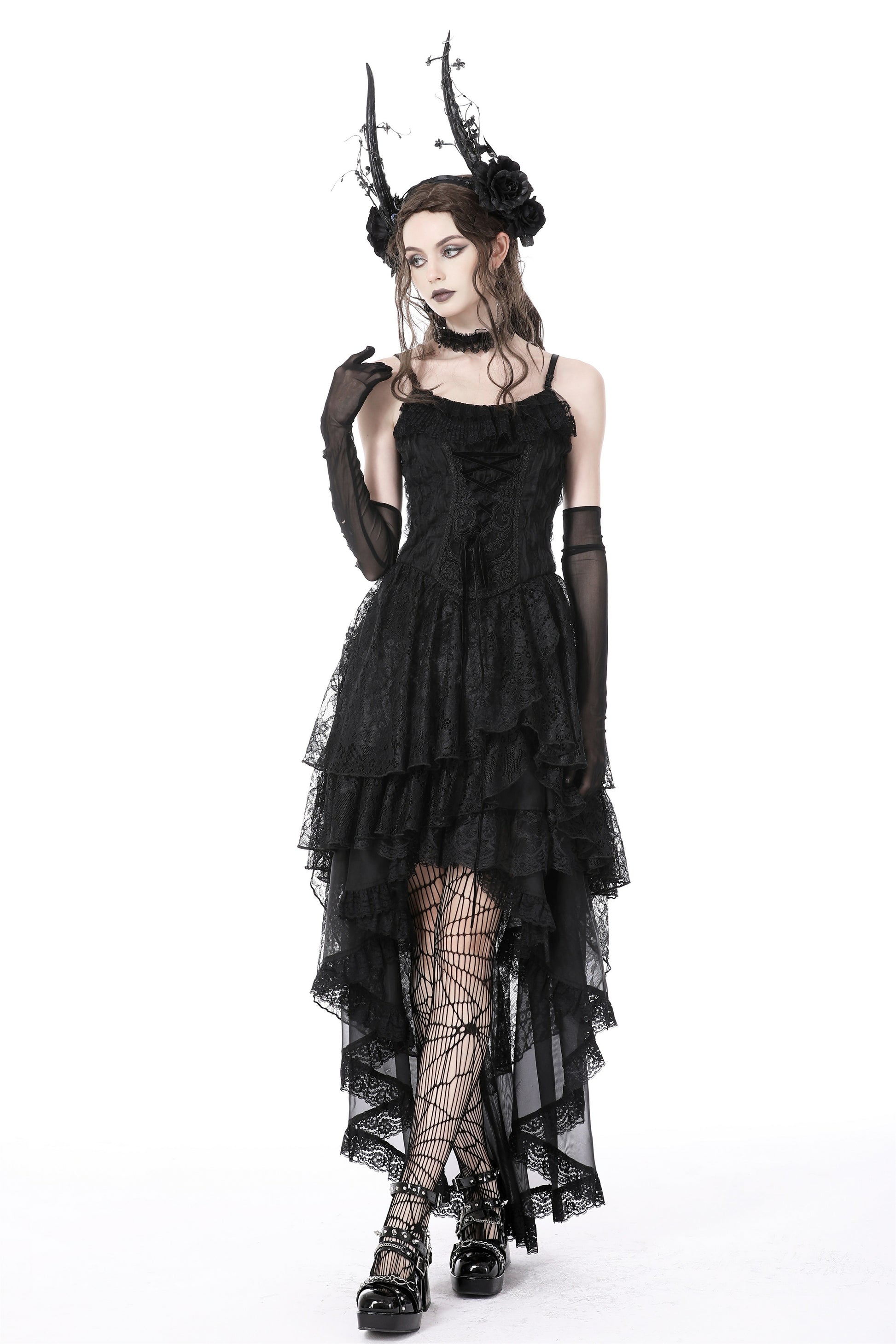 Schwarzes Spitzenkleid LACED LYRICS DRESS mit Zierschnürung von Dark In Love