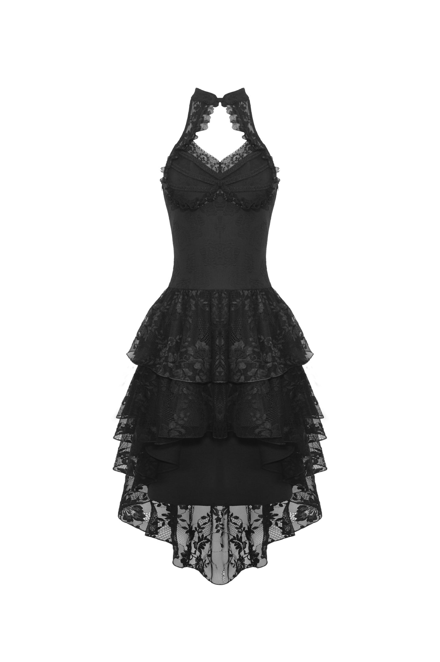 Ärmelloses, figurbetontes kurzes Kleid DARK LYRICS DRESS mit Spitzendetails und Rosenmuster von Dark In Love