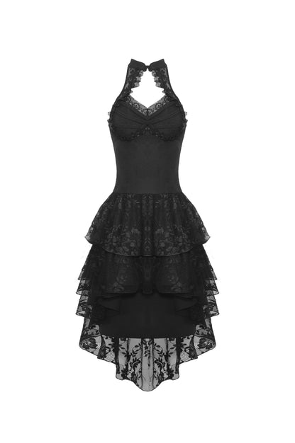 Ärmelloses, figurbetontes kurzes Kleid DARK LYRICS DRESS mit Spitzendetails und Rosenmuster von Dark In Love