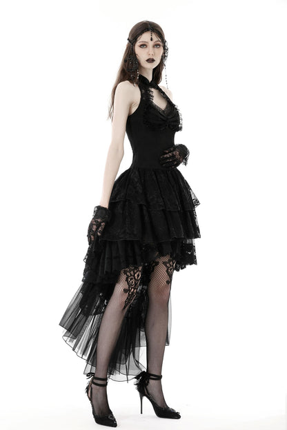 Ärmelloses, figurbetontes kurzes Kleid DARK LYRICS DRESS mit Spitzendetails und Rosenmuster von Dark In Love