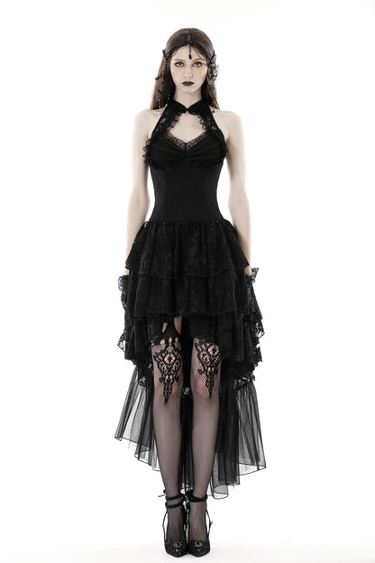 Ärmelloses, figurbetontes kurzes Kleid DARK LYRICS DRESS mit Spitzendetails und Rosenmuster von Dark In Love