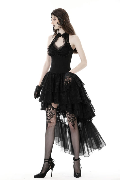 Ärmelloses, figurbetontes kurzes Kleid DARK LYRICS DRESS mit Spitzendetails und Rosenmuster von Dark In Love