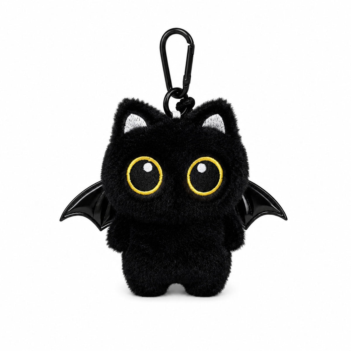 Schwarzer Schlüsselanhänger Demon Kitty Keychain in Katzenform mit Fledermausflügeln von Moon Attic