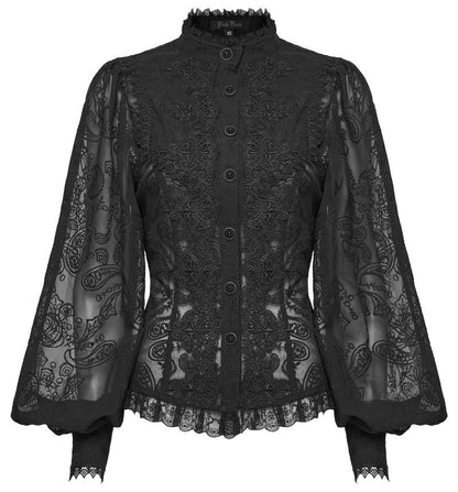 Schwarze Bluse Diadema Black Shirt mit Spitzenelementen von Punk Rave