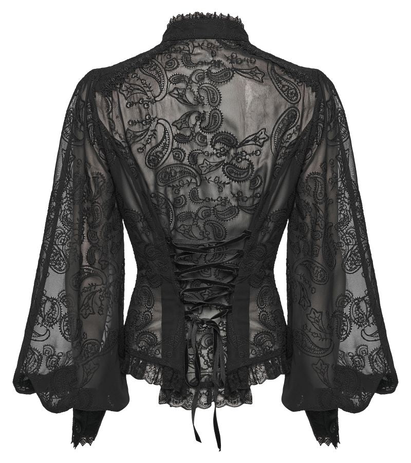 Schwarze Bluse Diadema Black Shirt mit Spitzenelementen von Punk Rave