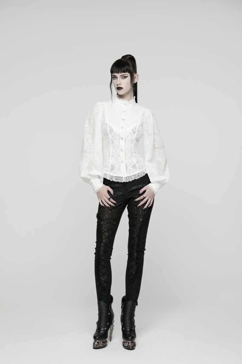 Weiße Bluse Diadema White Shirt mit Spitzenelementen von Punk Rave