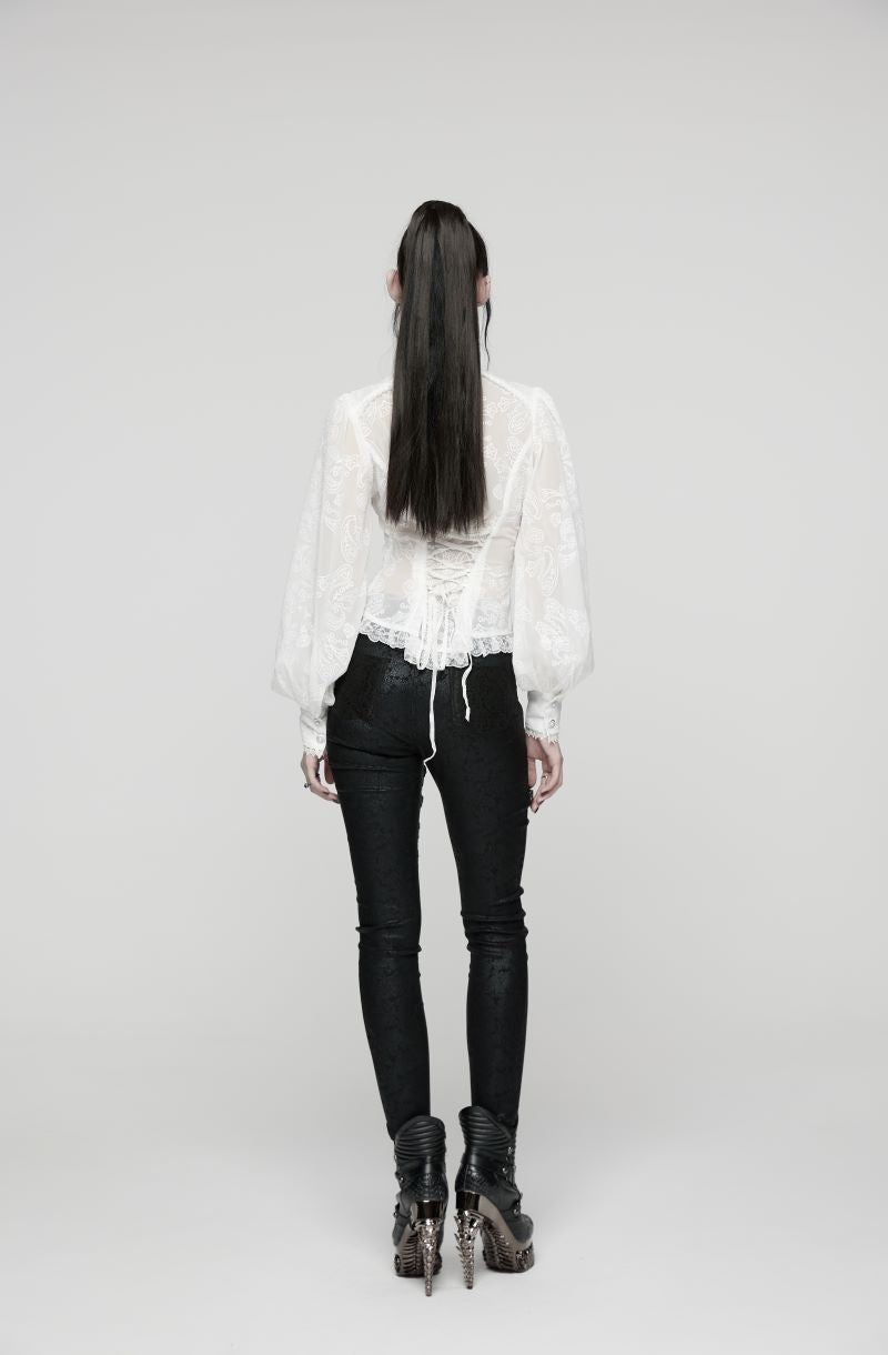 Weiße Bluse Diadema White Shirt mit Spitzenelementen von Punk Rave