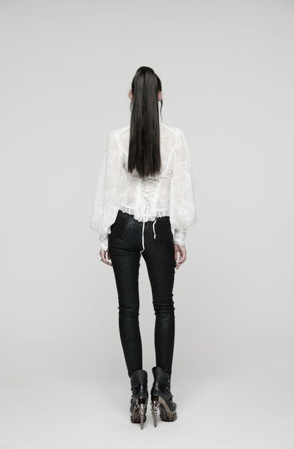 Weiße Bluse Diadema White Shirt mit Spitzenelementen von Punk Rave