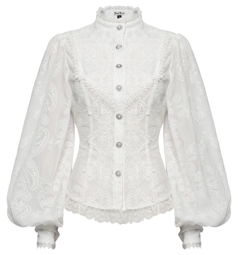 Weiße Bluse Diadema White Shirt mit Spitzenelementen von Punk Rave
