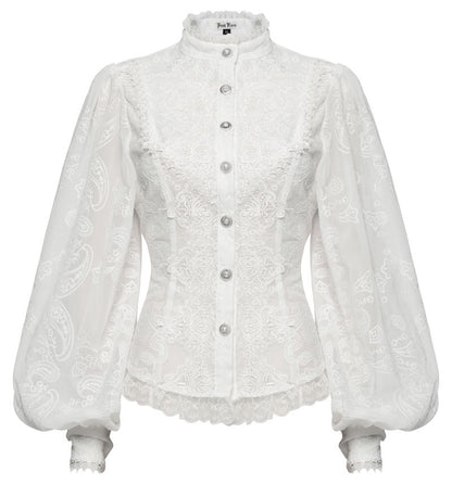 Weiße Bluse Diadema White Shirt mit Spitzenelementen von Punk Rave