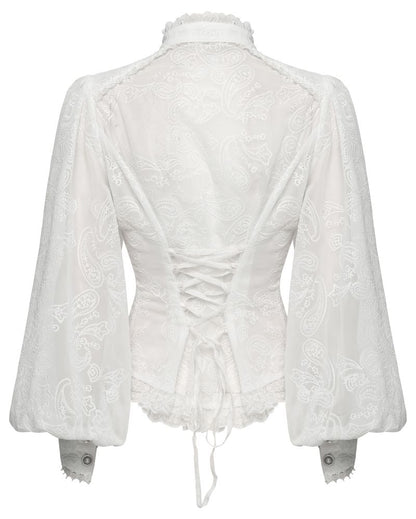 Weiße Bluse Diadema White Shirt mit Spitzenelementen von Punk Rave