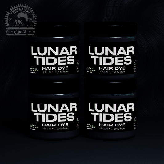 semi-permanente Haartönung 4er-Sparset&nbsp;ECLIPSE BLACK in dem hochpigmentierten Farbton Schwarz mit blauen und violetten Untertönen von Lunar Tides