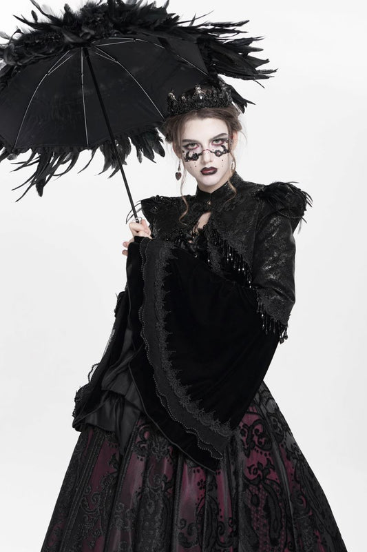 Schwarzes, gotisches Bolero-Jäckchen Divine Darkness Bolero aus Lederimitat mit vielen Perlenapplikationen von Eva Lady