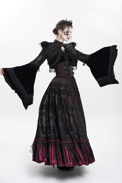 Schwarzes, gotisches Bolero-Jäckchen Divine Darkness Bolero aus Lederimitat mit vielen Perlenapplikationen von Eva Lady