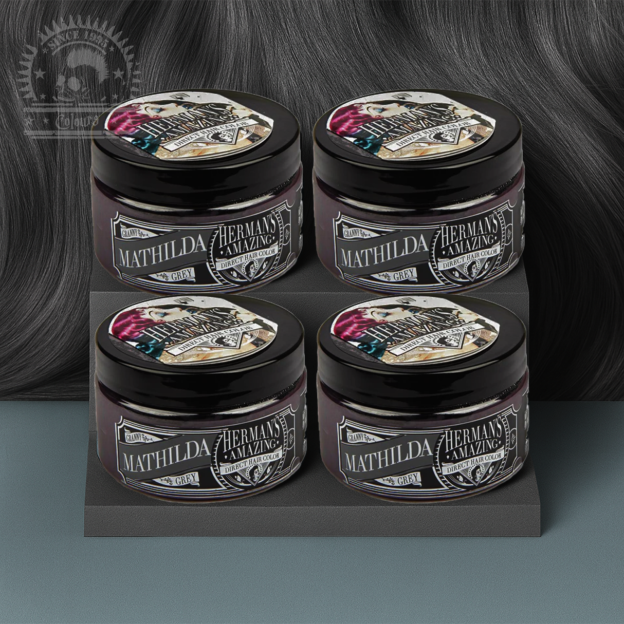 semi-permanente Haartönung 4er-Sparset&nbsp;MATHILDA GRANNY GREY in dem Farbton Dunkelgrau von Herman's Amazing