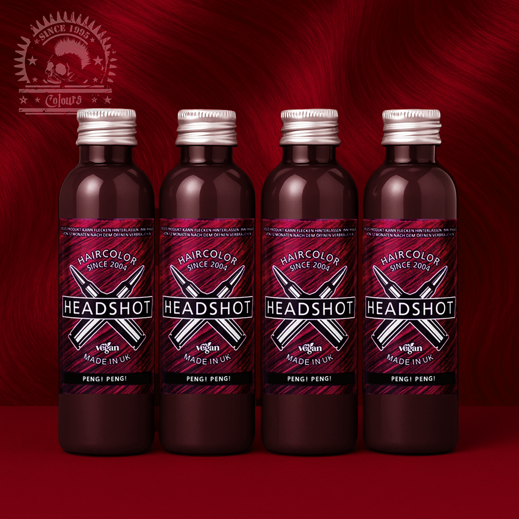Vier semi-permanente Haartönungen 4er-Sparset PENG PENG in dem Farbton Dunkelrot von Headshot