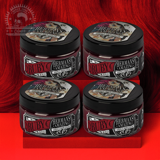 semi-permanente Haartönung 4er-Sparset&nbsp;RUBY RED in dem Farbton Dunkelrot von Herman's Amazing