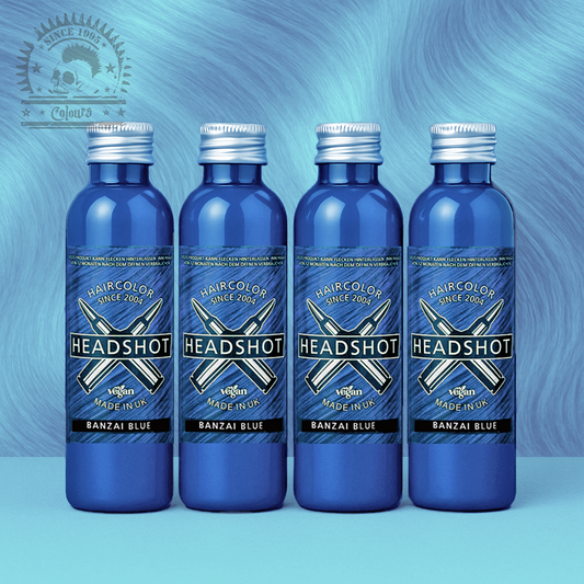 Vier semi-permanente Haartönungen 4er-Sparset BANZAI BLUE in dem Farbton Pastellblau von Headshot