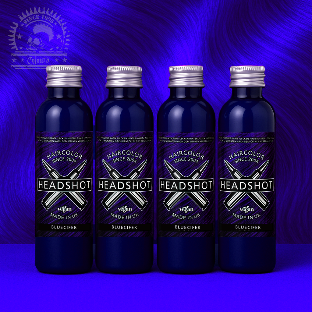Vier semi-permanente Haartönungen 4er-Sparset BLUECIFER in dem Farbton Blau von Headshot