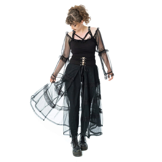 Schwarzer Rock ELIORA SKIRT aus Meshstoff mit Spitzenelementen von Poizen Industries