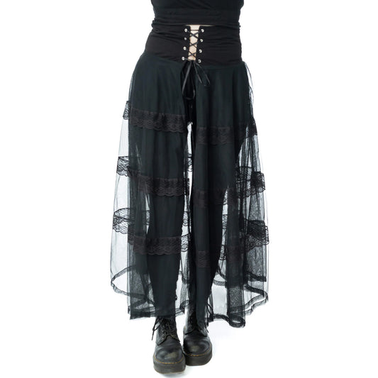 Schwarzer Rock ELIORA SKIRT aus Meshstoff mit Spitzenelementen von Poizen Industries