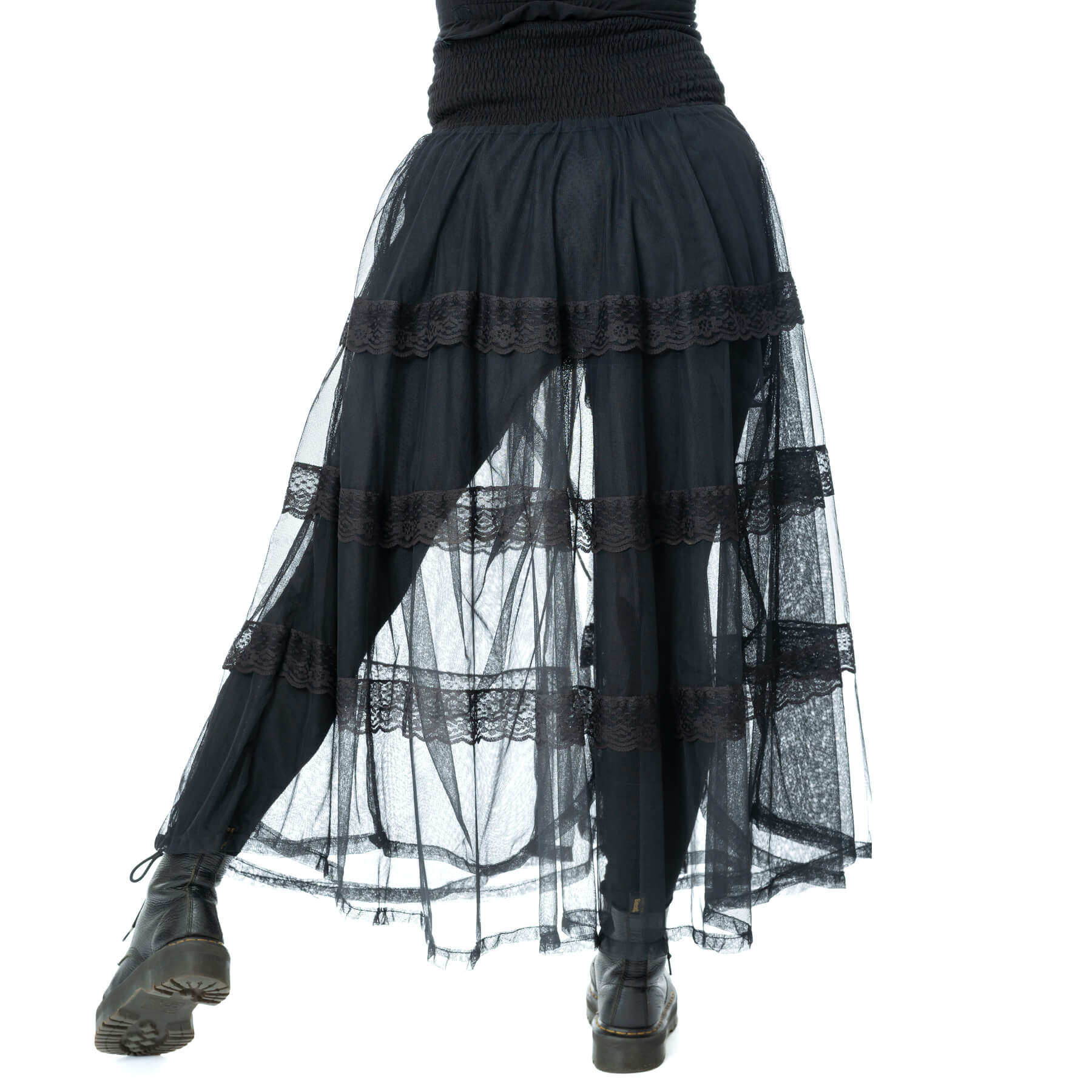Schwarzer Rock ELIORA SKIRT aus Meshstoff mit Spitzenelementen von Poizen Industries